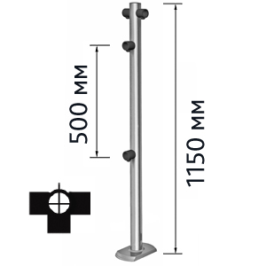 Столбик для проезда тележек трехсторонний (для крепления к полу используются болты OGT.148.00 (4шт.), в комплект не входят)